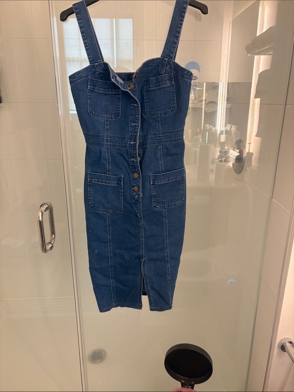 Fashion Nova Dark Blue Denim Button-Front Midi Dress